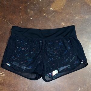 Fabletics Black Athletic Shorts with Multicolor Pattern